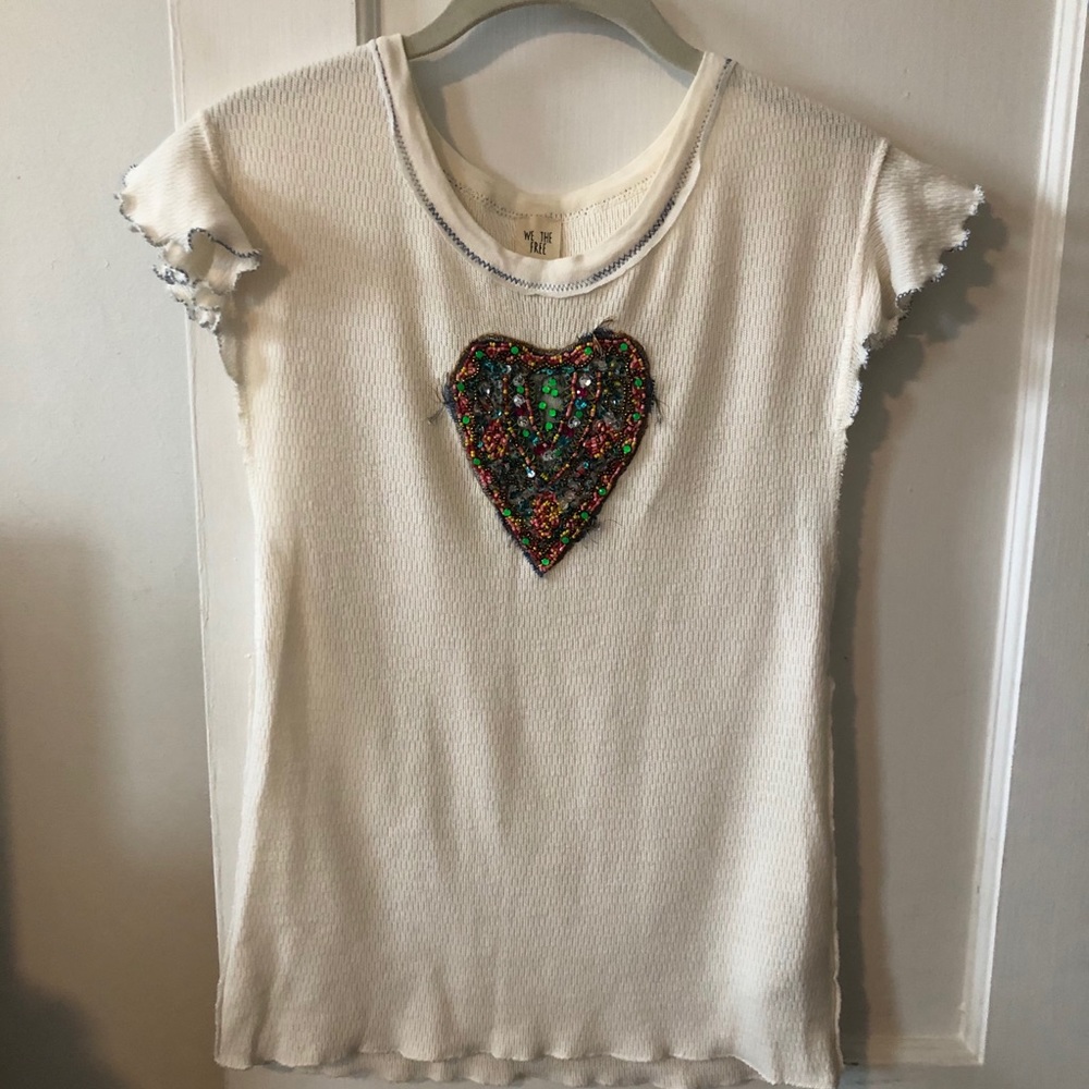 Free People Embroidered Heart Tee Shirt Size S